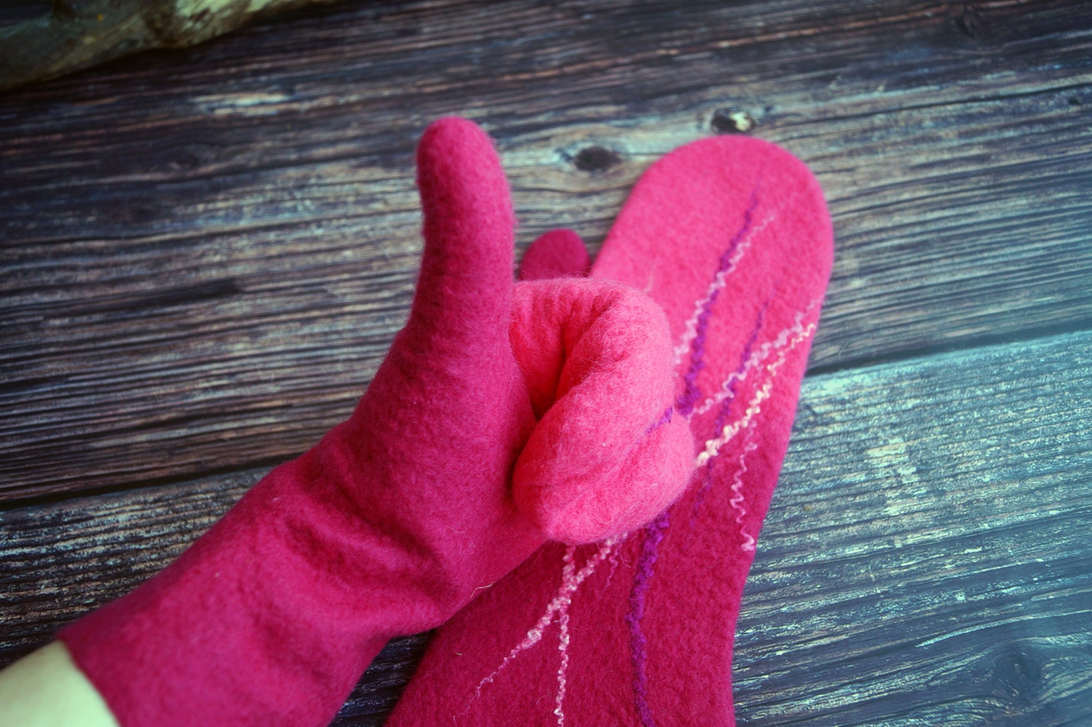 Mittens Warm Winter Felt Hot Pink Women's Pattern Mittens Etsy