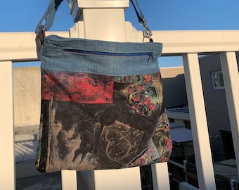 Handmade fabric shoulder / tote bag converts to a crossbody bag - purse