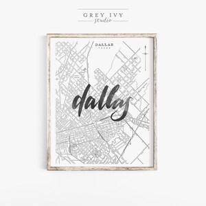 Dallas Vintage Map Print with Brush Calligraphy | Home Decor | Art