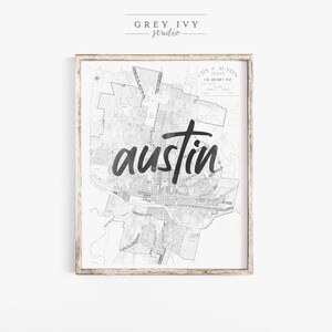 Austin Vintage Map Print with Brush Calligraphy | Home Decor | Art