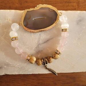 Dark tan agate centerpiece bracelet/ beaded bracelet/ natural gemstones/ druzy jewelry