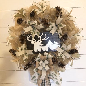 Christmas wreath, reindeer wreath, holiday wreath, Christmas wreath, Xmas wreath, Christmas wreath for front door, decomesh Christmas wreath
