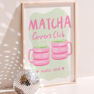 Matcha Lovers Club Print Kitchen Wall Art Pastel Pink Kitchen Decor Matcha Poster A5 A4 A3 A2 50x70cm