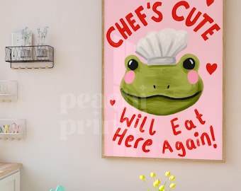 Chef's Cute Kitchen Print Funny Frog Kitchen Wall Art Print Colourful Dining Room Poster A4/A3/A2