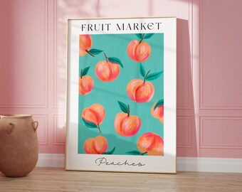 Peaches Obstmarkt Print: Teal Kitchen Food Art