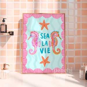 Sea La Vie Print Baño Pared Arte Impresión Cita divertida Impresiones Arte colorido Impresión de caballito de mar A5/A4/A3/A2