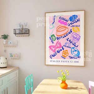 Colourful Pasta Guide Print Kitchen Wall Art Prints Food Art Quirky Pasta Lover Gift A4 A3 A2