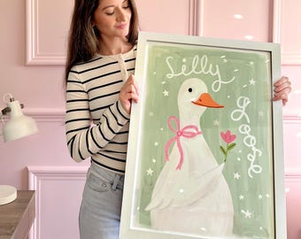 Nursery Animal Print, Silly Goose, Girls Room Decor, Cute Animal Wall Art