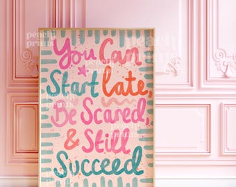 Impression de citations réussies : affiche d'affirmation colorée à l'aquarelle