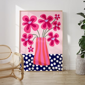Groovy Flower Vase Print Living Room Wall Art Vibrant Prints Pink Botanical Bedroom Print Colourful Prints  8x10&quot; A5/A4/A3/A2 50x70cm
