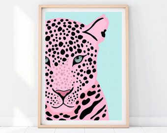 Leopard Print Boho decor Blush Pink Cheetah Print Jaguar Pink Picture African Animal Art Safari Wild Orange cat Gallery wall