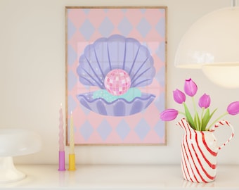 Disco Clam Print: Girly Pastel Sea Shell Art