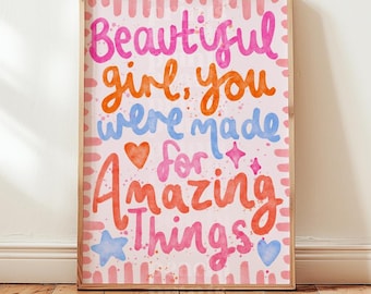 Girls Bedroom Print: Positive Bedroom Wall Art, Motivation Poster, Girls Room Decor A4 A3 A2 50x70cm