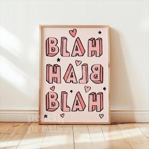 Blah Blah Blah Print Word Wall Art Living Room Dorm Room Poster A4 A3 A2