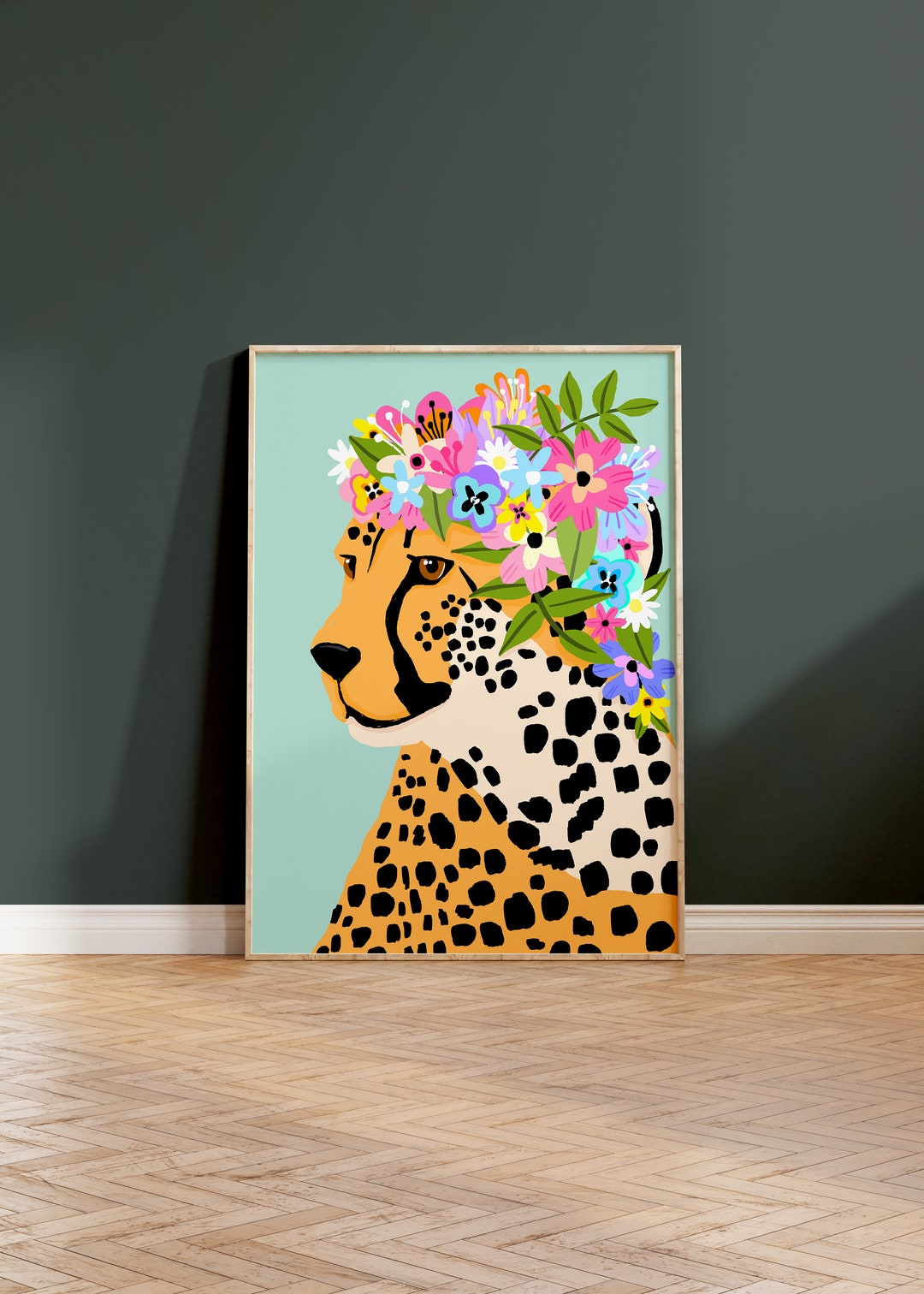 Floral Crown Cheetah Print / Tropical / Living Room Print / Animal ...