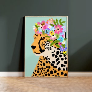 Estampa de chita com coroa floral / Tropical / Estampa para sala de estar / Animal / Banheiro / Botânico / Arte de parede / Colorido / Berçário / A5 A4 A3 A2