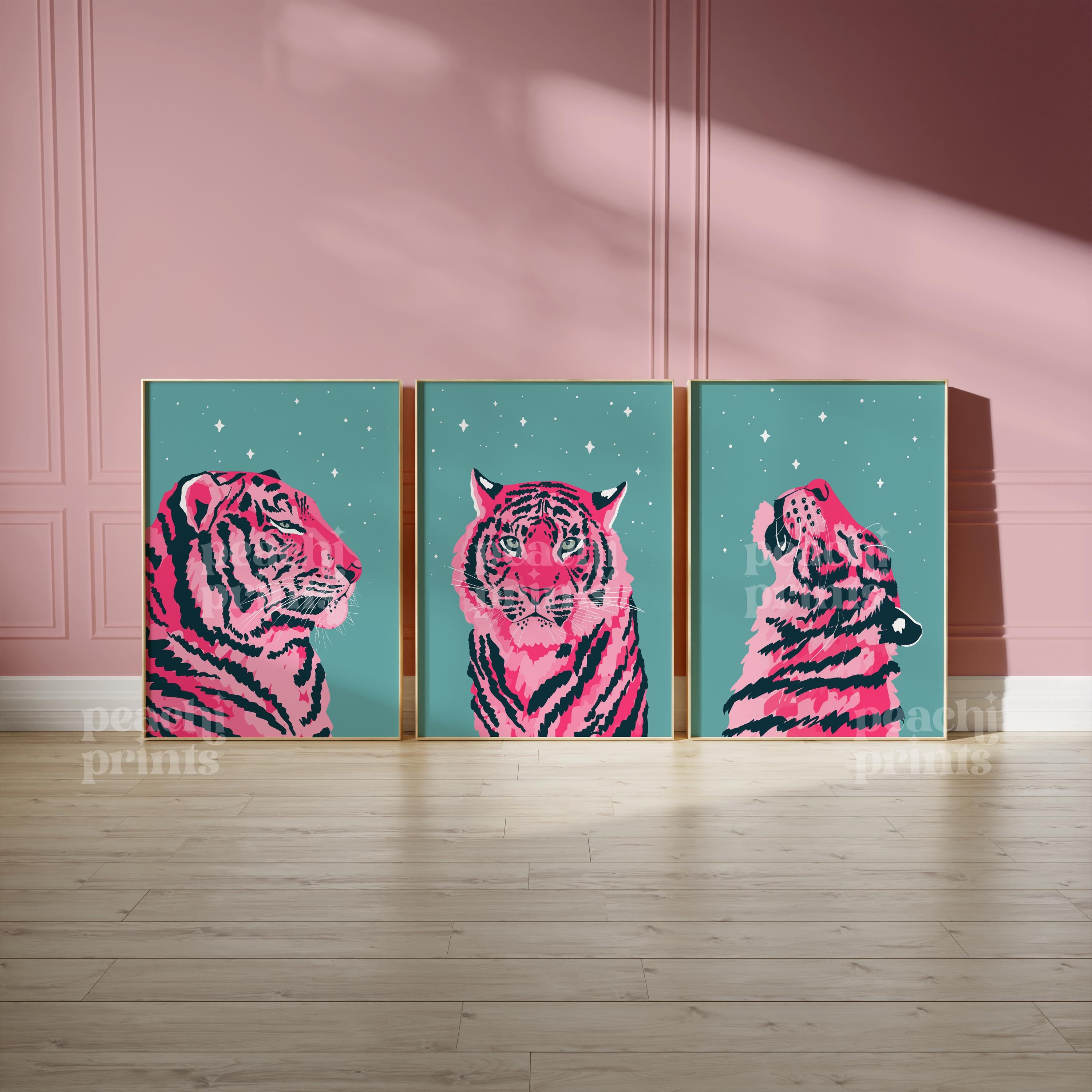 Pink Neon Tiger Print: Colorful Bedroom Wall Art - Etsy Denmark
