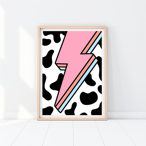 Pink Cow Lightning Print / Pastel / Colourful Pop / - Etsy