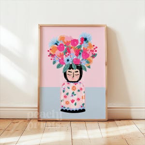 Puppenvase Blumenstrauß Druck Schlafzimmer Wandkunst Botanische Bunte Kunst Floral Abstrakt Poster A4 A3 A2