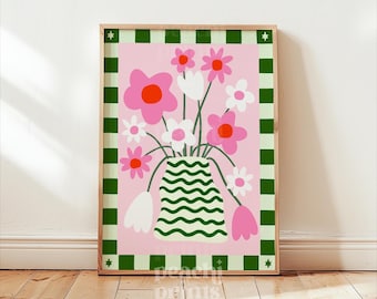Pink Flower Maximalist Art Print: Pink Bedroom Wall Art, Pretty Living Room Art