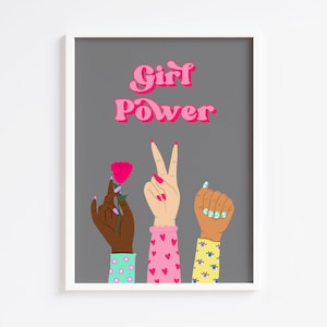 Girl Power Hands Print Bedroom Prints Wall Art Home Decor Feminism Trendy Colourful Prints Gallery Wall Girl Power 8x10 A5 A4 A3 A2 Grey