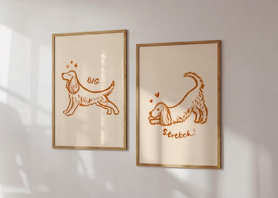 Set of 2 Dog Prints: Cocker Spaniel Wall Art, Living Room Decor, Minimalist Apartment Decor, Scandi Poster Set