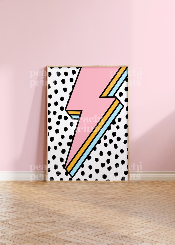 Pastel Pink Lightning Bolt Print: Colorful Pop Art Wall Decor