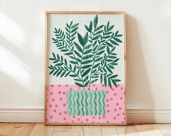 Abstract House Plant Art Print: Colorful Botanical Living Room Wall Decor