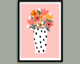 Floral Plant Pot Art Print: Colorful Home Decor