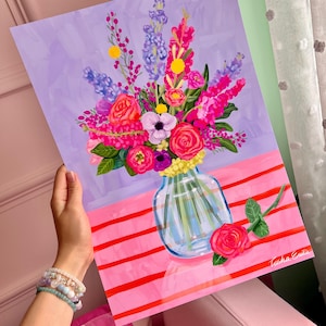 Flower Vase Wall Art Print Pink Botanical Colourful Wall Art Eclectic Decor Vibrant Print Floral Gallery Wall Art A5/A4/A3/A2