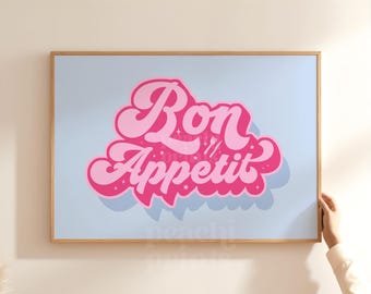 Bon Appetit Kitchen Print: Bright Bold Colors, Funny Quote