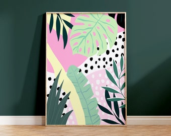 Tropical Botanical Print Bathroom Prints Botanical Wall Art Tropical Leaves Wallpaper Abstract Wall Art 8x10" A5 A4 A3 A2