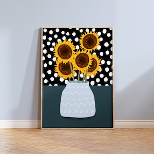 Sunflower Vase Botanical Plant Spots Art Print Bedroom Prints Unframed 6x4 A5 A4 A3 A2 Cottage Core Decor Plant Living Room Boho Wall Art