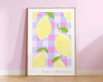 Les Citrons Lemon Print: Pastel Kitchen Wall Art