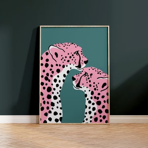 Pink Cheetah Love Print / Bedroom Print / Living Room / Wall Decor / Drawing / Art / Pink / Pastel / Animal / Nursery / A5 A4 A3 A2