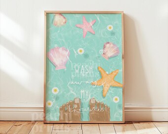 Wash Away My Troubles Print Bathroom Wall Art SeaShells Ocean Poster A4 A3 A2