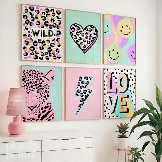 Wild Love Pastel Animal Print Set: Girls Room Decor, A5-A2