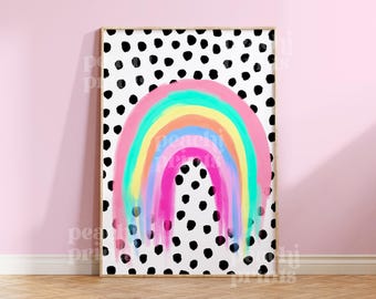 Melting Rainbow Art Print: Dalmatian Spot Background, Colorful Home Decor