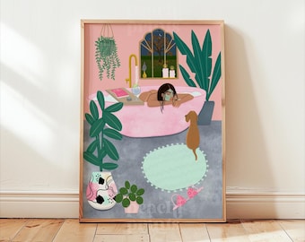 Plant Lady Bath Print: Boho Bathroom Wall Art