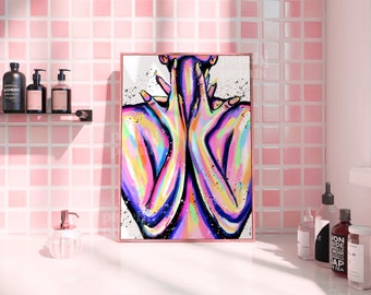 Rainbow Figure Maximalist Print Bathroom Print Colourful Bedroom Painting Wall Art A2 A3 A4