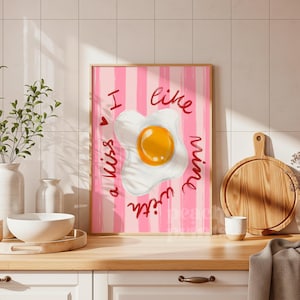 Moderne roze keuken muurkunst print - Sunny Egg ontbijt poster - kleurrijk foodie decor - pastel eetkamer print A4 A3 A2 50 x 70 cm