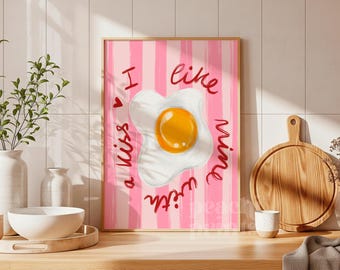 Modern Pink Kitchen Wall Art Print - Sunny Egg Breakfast Poster - Colourful Foodie Decor - Pastel Dining Room Print A4 A3 A2 50x70cm