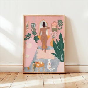 Boho Bathroom Art Print: Botanical Woman, Self Love Decor