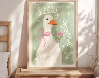 Nursery Animal Print, Silly Goose, Girls Room Decor, Cute Animal Wall Art