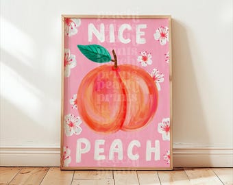 Quadro decorativo para banheiro com estampa de pêssego: Arte de parede divertida para banheiro, pôster fofo para banheiro, decoração colorida para banheiro, pôster rosa para banheiro nos tamanhos A4, A3 e A2 (50 x 70 cm)