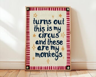 Funny Circus Quote Print, Living Room Wall Art, Retro Poster