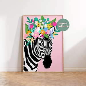 Floral Zebra Crown Print Bedroom Prints Wall Art Decor Animal Art Poster Botanical Flowers Wall Decor Colourful Living Room Prints A4/A3/A2