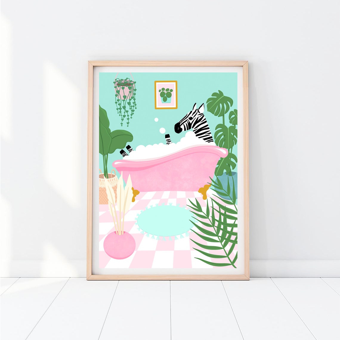 Pink Bath Zebra Print / Bathroom Print / Plants / Illustration | Etsy UK