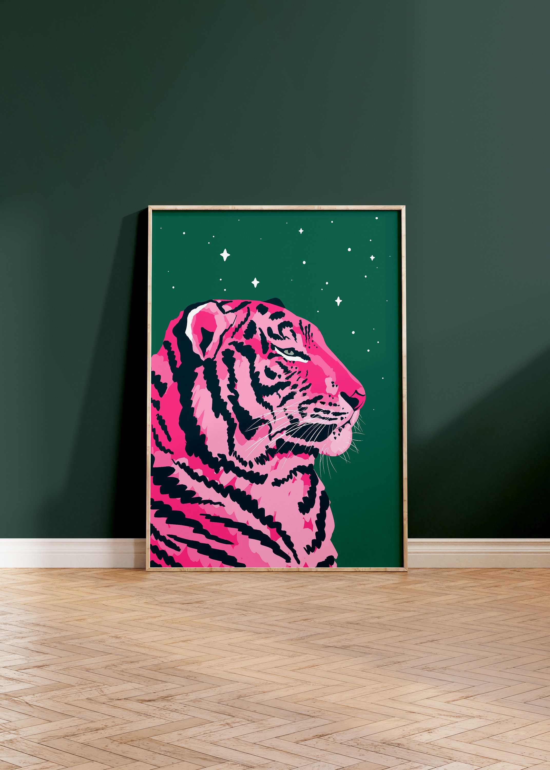 【SALE／37%OFF】 Solitude Green Tiger Colourful Art Wall Bedroom Boho Print アート・デザイン・音楽
