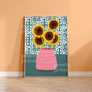 Bunte Sonnenblume Print Schlafzimmer Wand Kunst Glücklich Hell Wohnzimmer Dekor Botanisches Poster A5 / A4 / A3 / A2